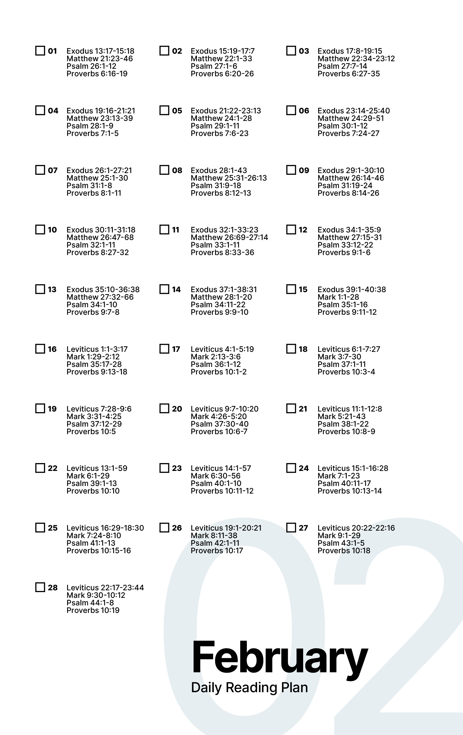 Plan de lectura bíblica para febrero