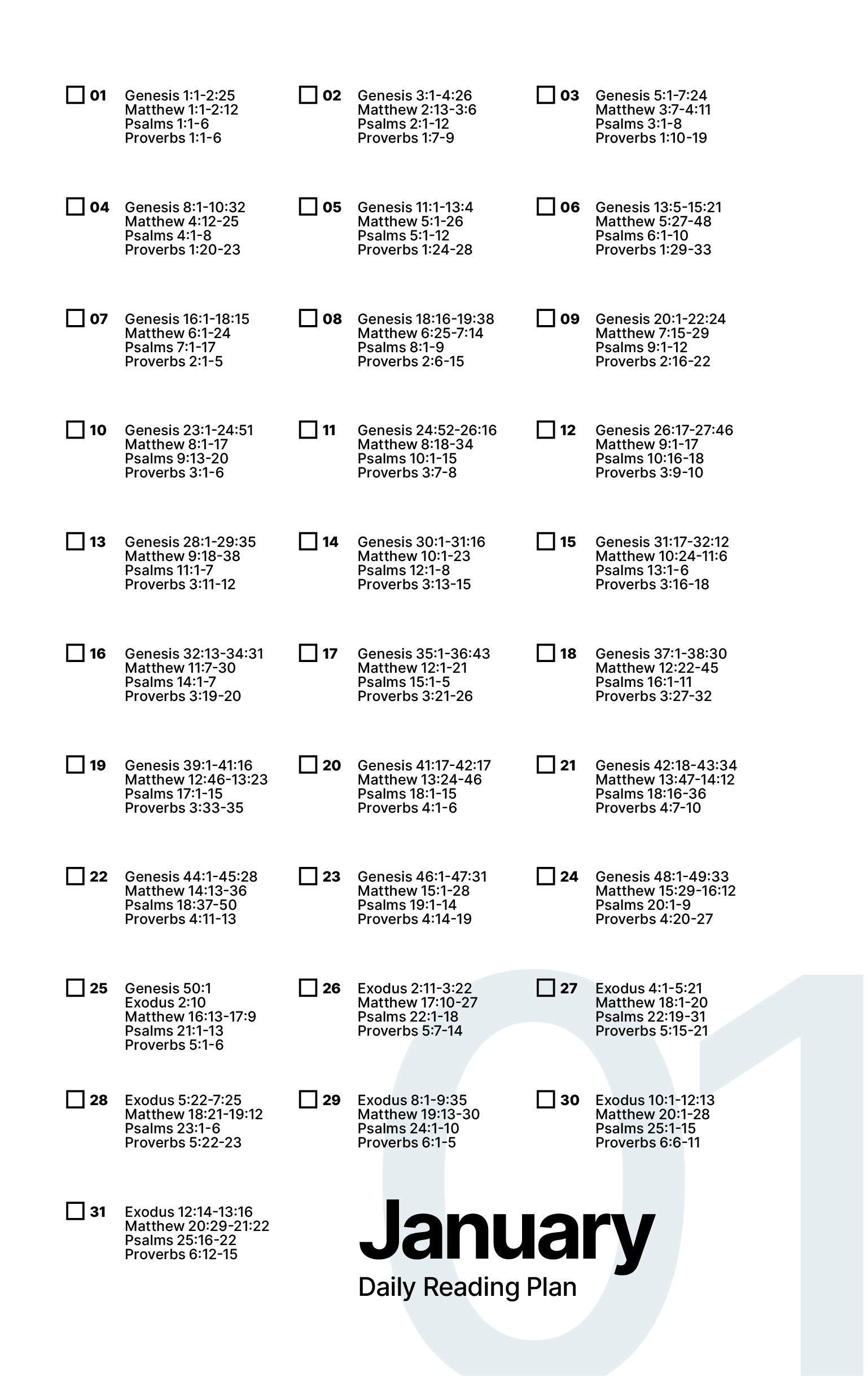 Plan de lectura bíblica para enero